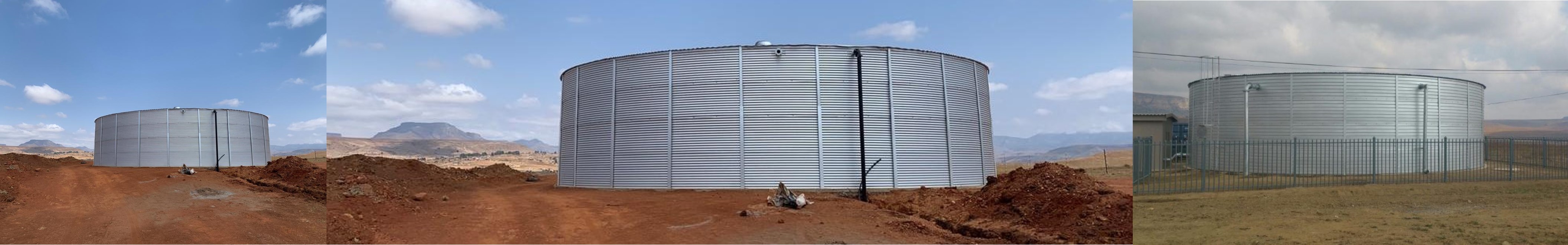 Circular aluzinc steel water storage tank installed in the Eastern Cape