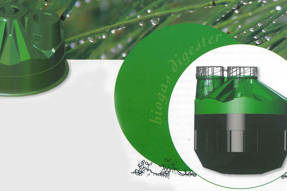 Green biogas digester bladder system installed outdoors