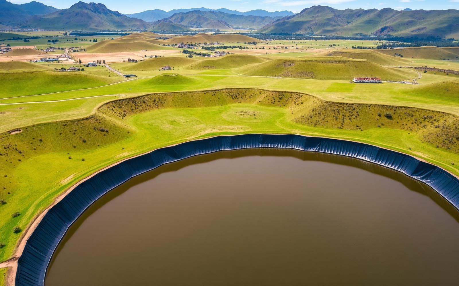 Aerial view of an Eastern Cape farm dam sealed with an ECWS PVC dam liner